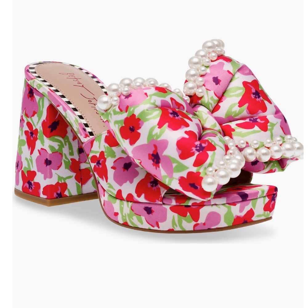 Betsey Johnson Pink Floral Sandals with Pearls